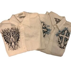 Eighty Eight Button Down Shirts Mens Large White Excellent Y2K Gothic Cross 2pk